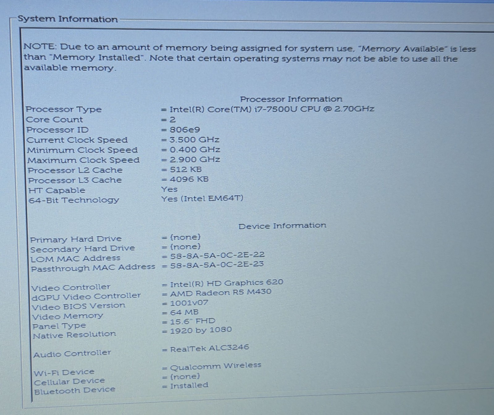 Incomplete Dell Latitude 3580 15.6″ Laptop i7-7500U 2.70GHz 8GB RAM AMD – *READ*