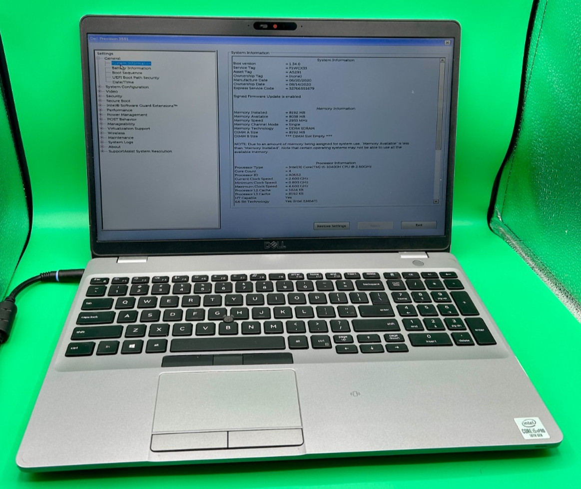 Dell Precision 3551 15.6″ i5-10400H 2.60GHz 8GB RAM No SSD No OS Tested