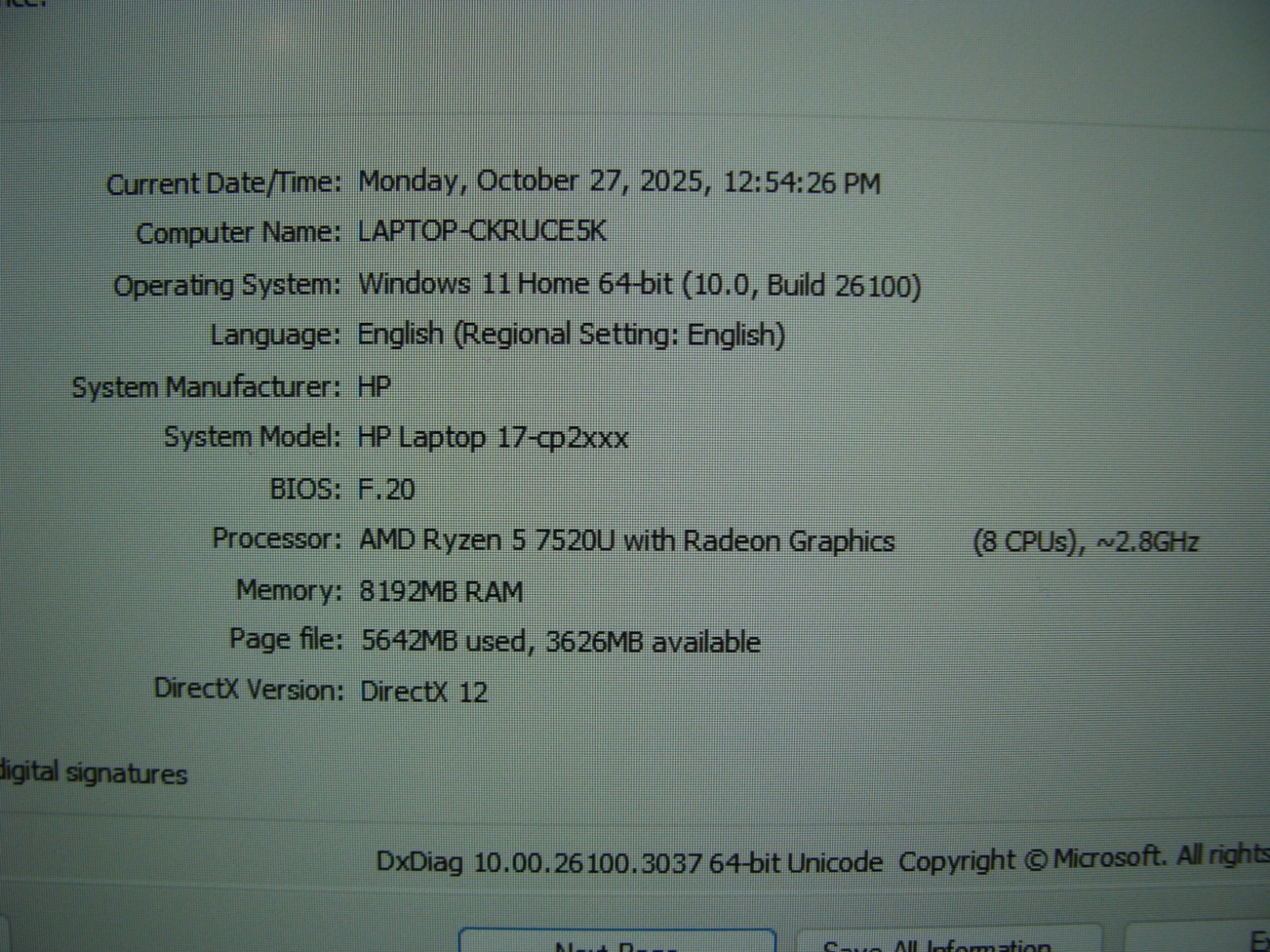 HP 17-cp2025dx 17.3″FHD AMD Ryzen 5 7520U 2.8GHz 8GB 512GB 100t Warranty 2026
