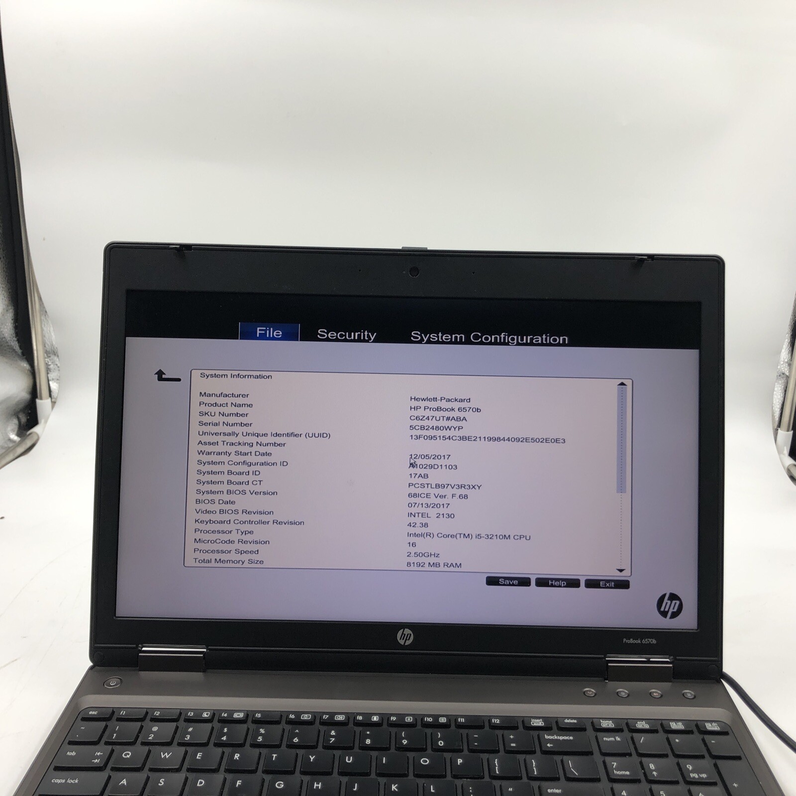 HP ProBook 6560B i5-3210M 2.5GHz 8GB 500GB HDD W10P No Battery Bios Locked