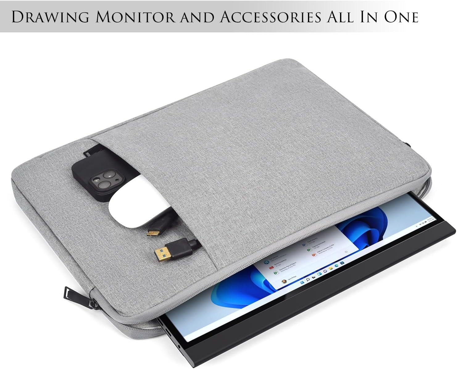 Portable Monitor Case Sleeve 18.5 Inch Pouch Bag with Pocket for Most Large Moni