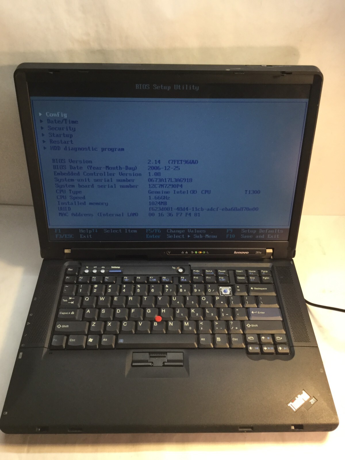 Lenovo ThinkPad Z61E 15″ Laptop Intel Core T1300 1.66 GHz -BOOTS/LOCKED- MZ
