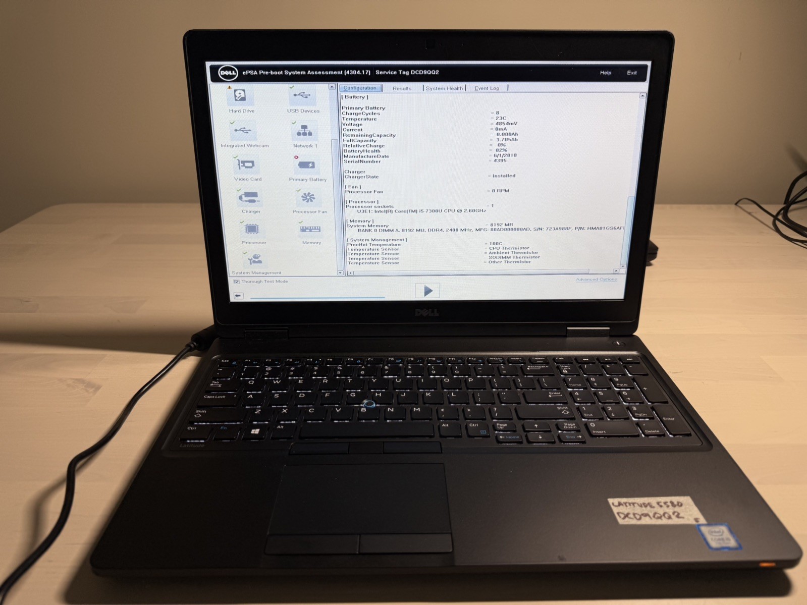 Dell Latitude 5580 Laptop Intel Core i5 7th Gen No HD/OS/AC Adapter- Bad Battery