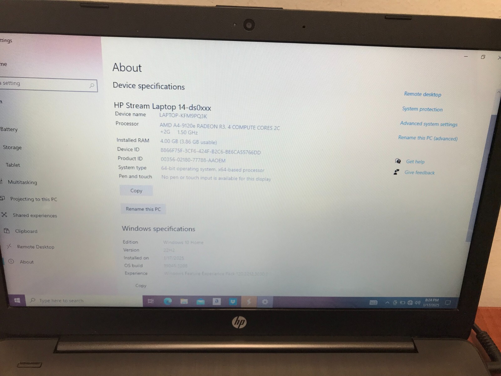 HP Stream 14-DS0013DX 14″ AMD-A4-9120e 1.50GHz 4GB Ram 64GB eMMC
