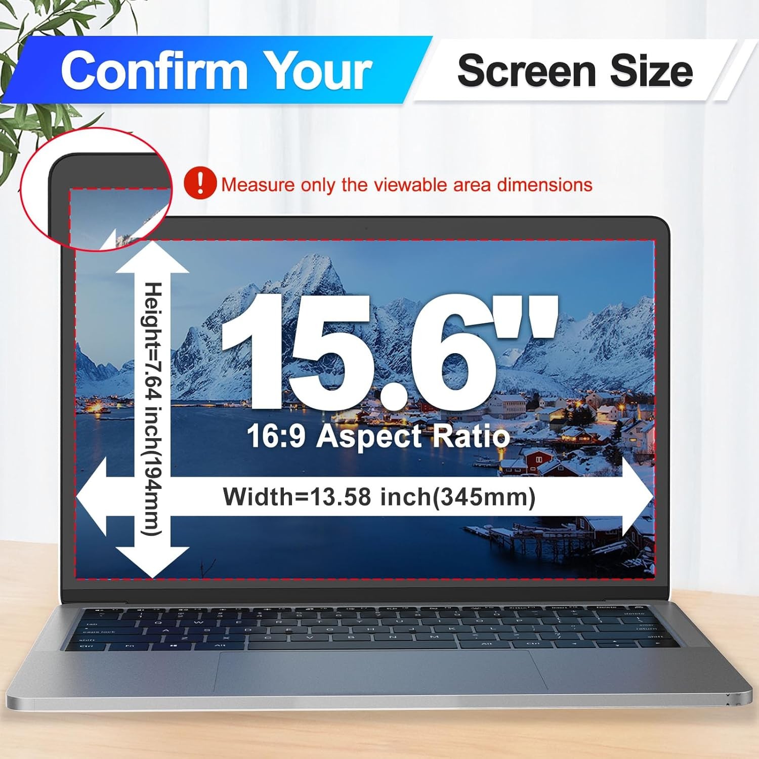 Magnetic Laptop Privacy Screen 15.6 Inch 16:9 Display, Removable Privacy Shield