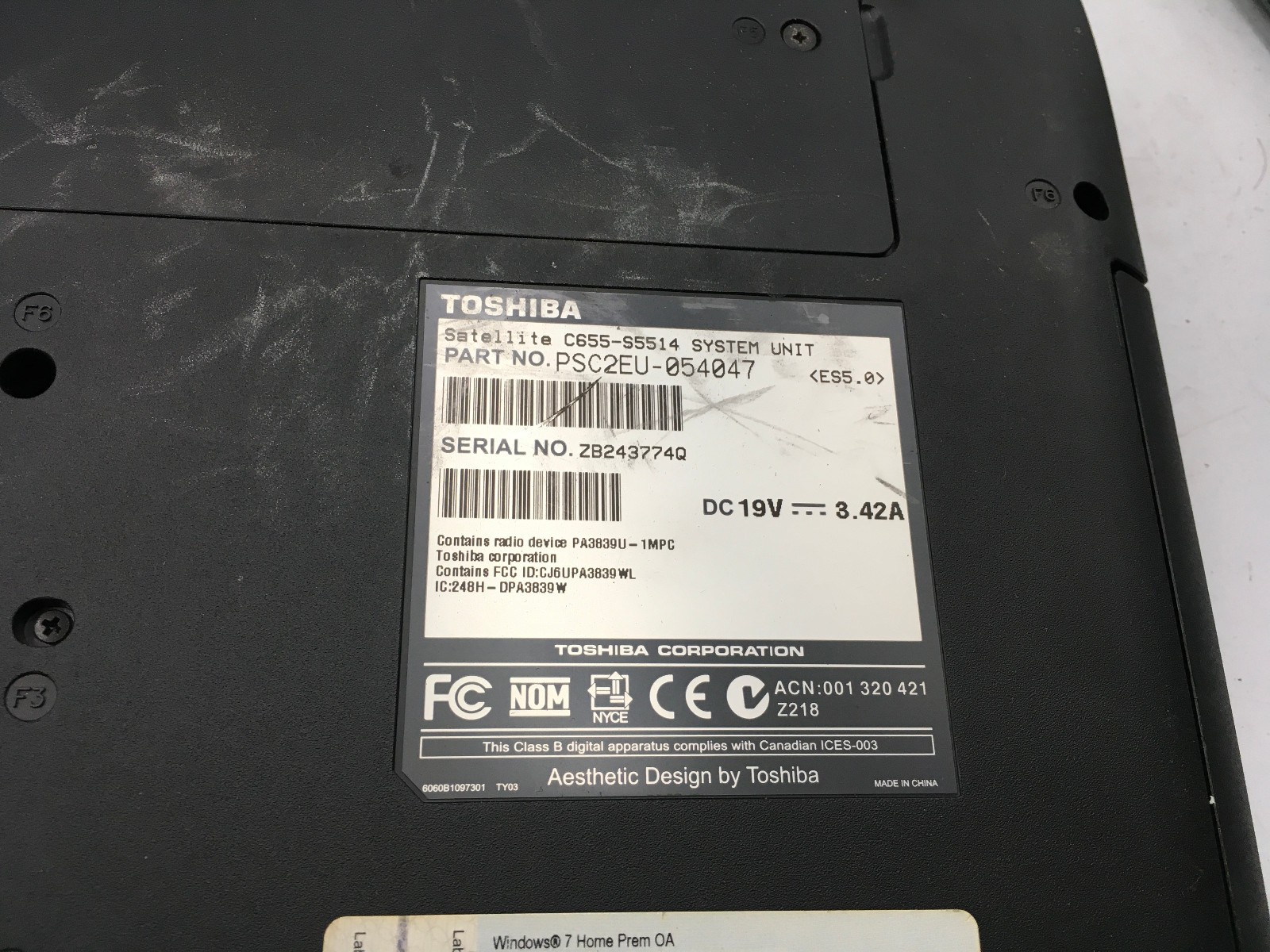 TOSHIBA SATELLITE C655 S5514 -BOOTS TO BIOS-INTEL PENTIUM B960- 4GB RAM -READ-BB