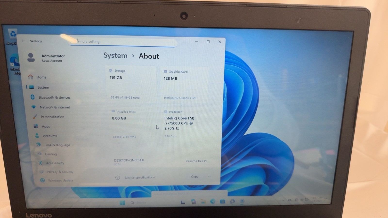 Lenovo Ideapad 310-15ikb 80TV i7-7500U 2.7GHz 8GB 128GB SSD Win 11 Pro
