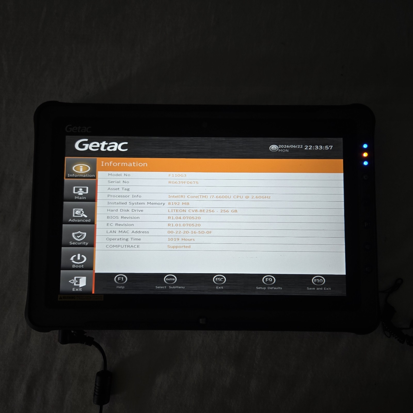 GETAC F110 G3 Rugged Tablet i7-6600U 2.60GHz 256GB SSD 8GB Ram Win10P – Grade A-