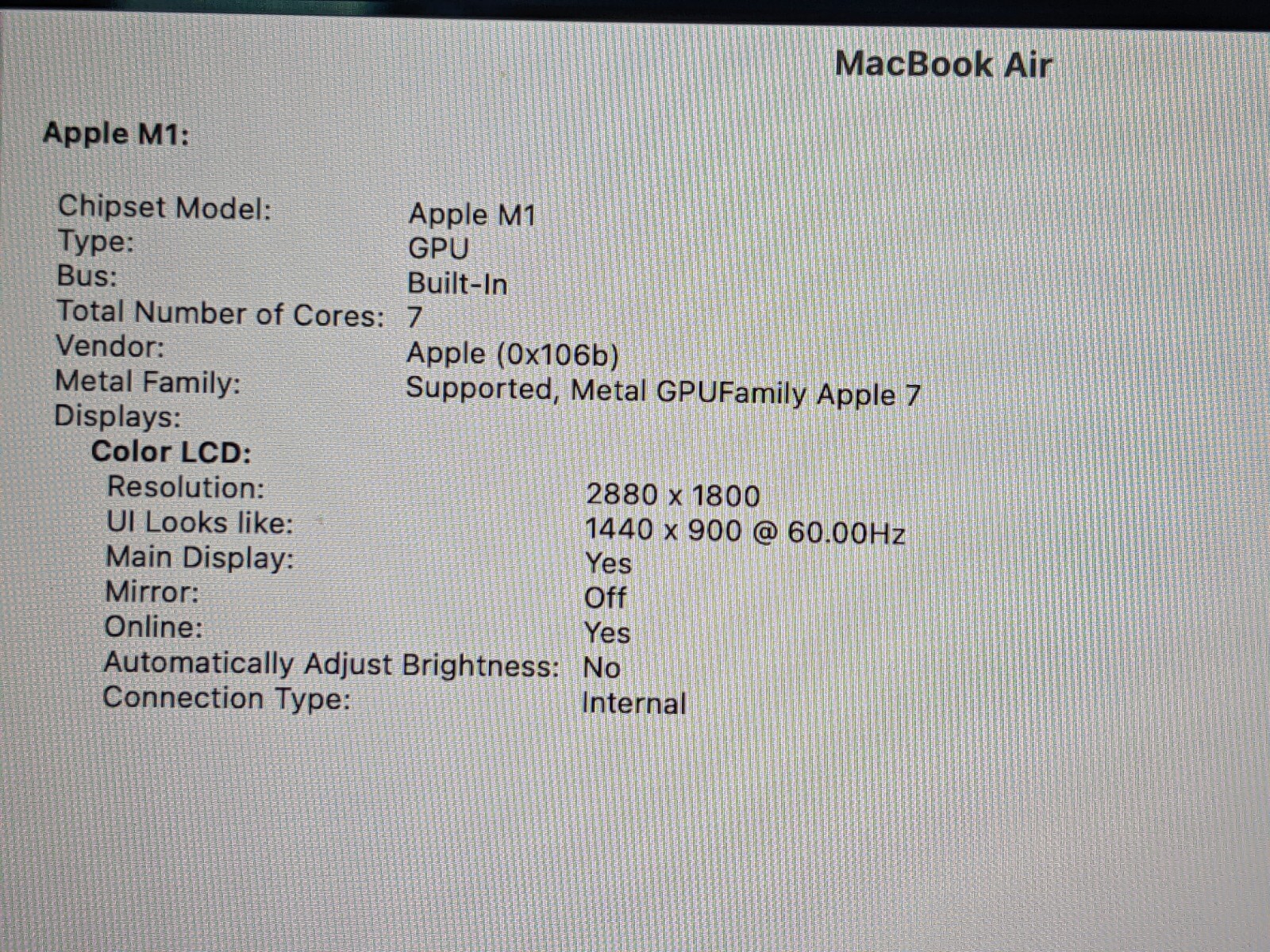 Apple MacBook Air A2337 (2020) 13.3″ M1 8CPU/7GPU 8GB 256GB OS Big Sur MGN63LL/A