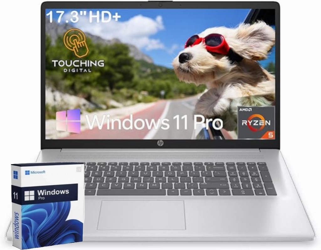 HP 17-cp3155cl Laptop 32GB-1TB SSD Win11Pro 17.3″ HD Ryzen5 7430U | Silver Touch