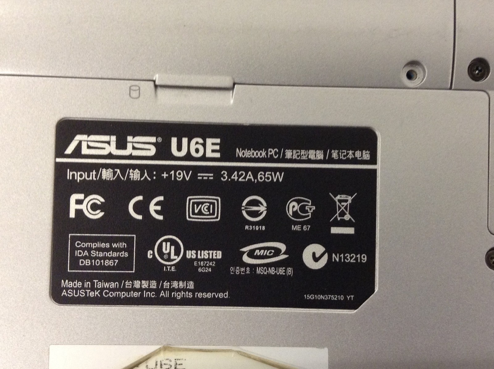 ASUS U6E Laptop 12″ Core 2 Duo T7500 2.20GHz 2GB Ram, NO HDD, WORKING FREE SHIP