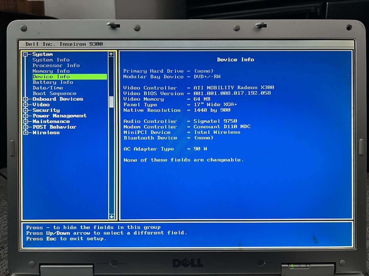 Dell Inspiron 9300 PP14L – 17” Laptop – POWERS ON – NO HDD (READ DESCRIPTION)