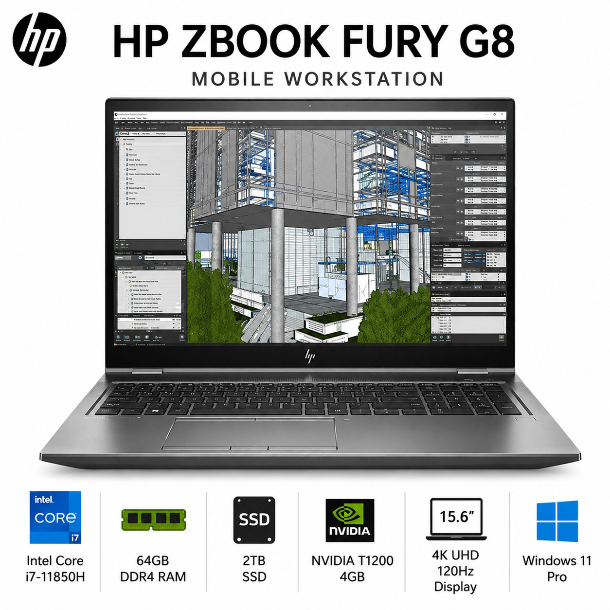 HP ZBook Fury G8/i7-11850H/64GB/2TB SSD/NVIDIA T1200 4GB / 15.6″ 4K/WIN 11 PRO