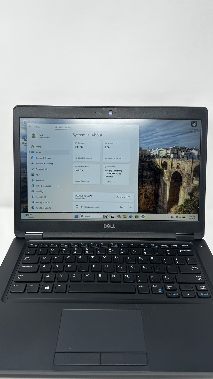 Dell Latitude 5490 i7-8650U 16GB 238GB SSD Windows 11 Pro 14″ Black