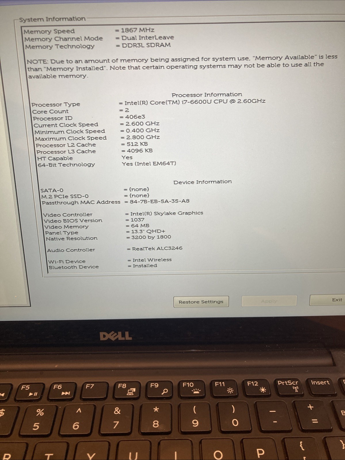 Dell XPS 13 9350 13″ Laptop Intel i7-6600U 8GB RAM No SSD Touchscreen