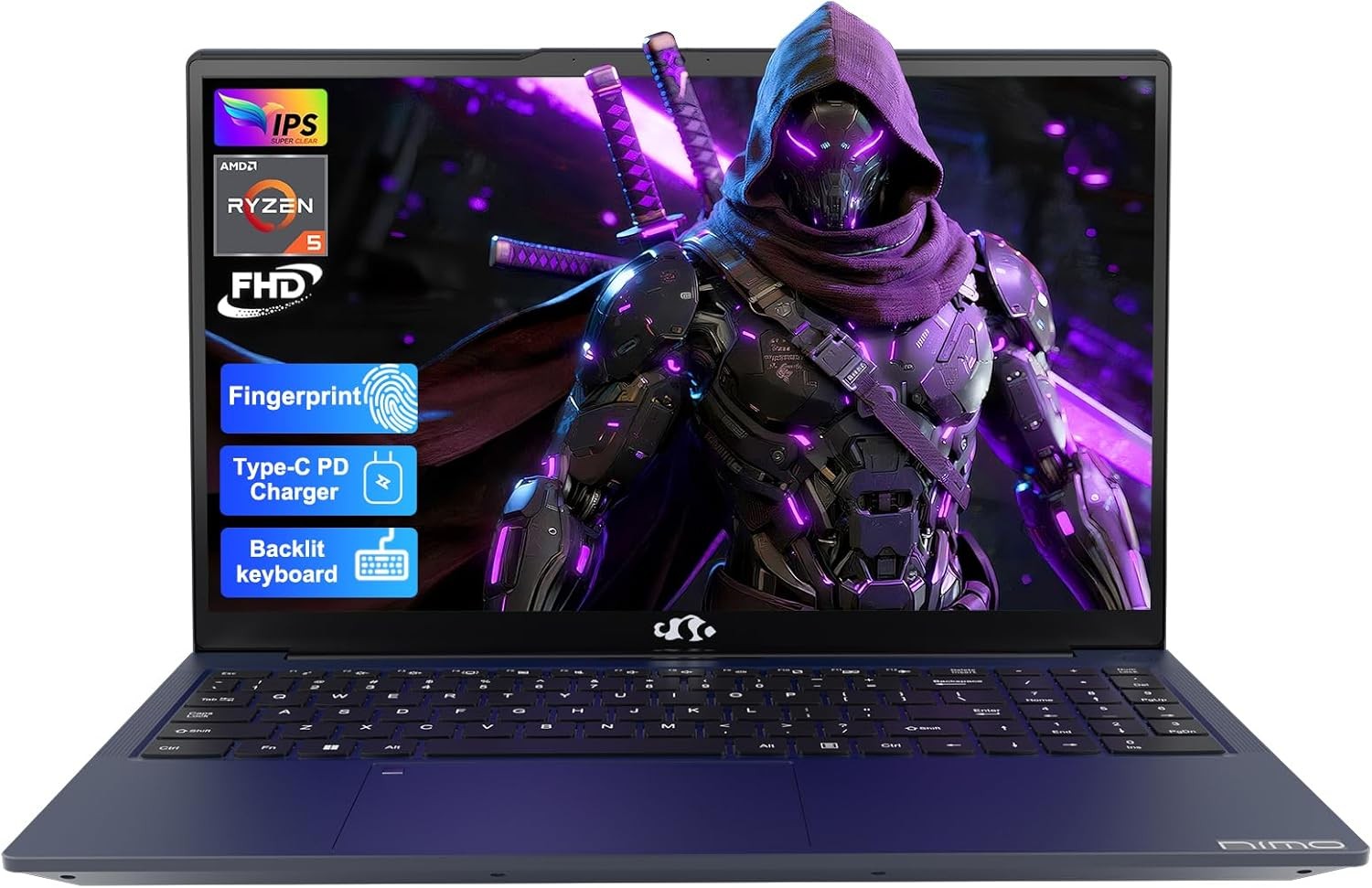 NIMO 15.6” IPS FHD-Laptop, AMD Ryzen 5 16GB RAM 512GB SSD Backlit Keyboad Win11