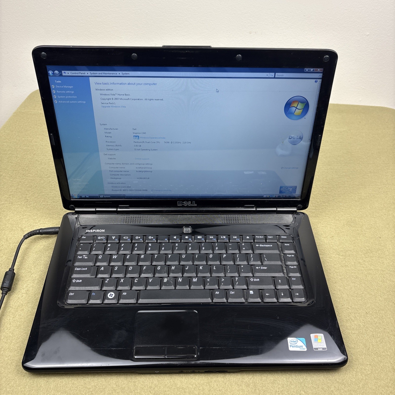 Dell Inspiron 1545 Laptop Windows Vista Works Read Needs Battery Some Keys Bad