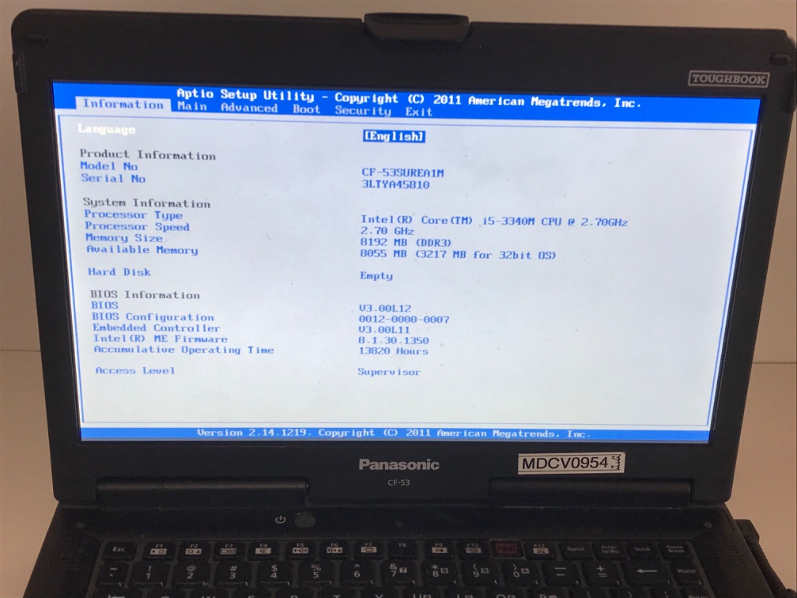 Panasonic Toughbook CF-53 i5-3340M 2.7GHz 8Gb NO HD/ Caddy MK3 53SUREA1M #6