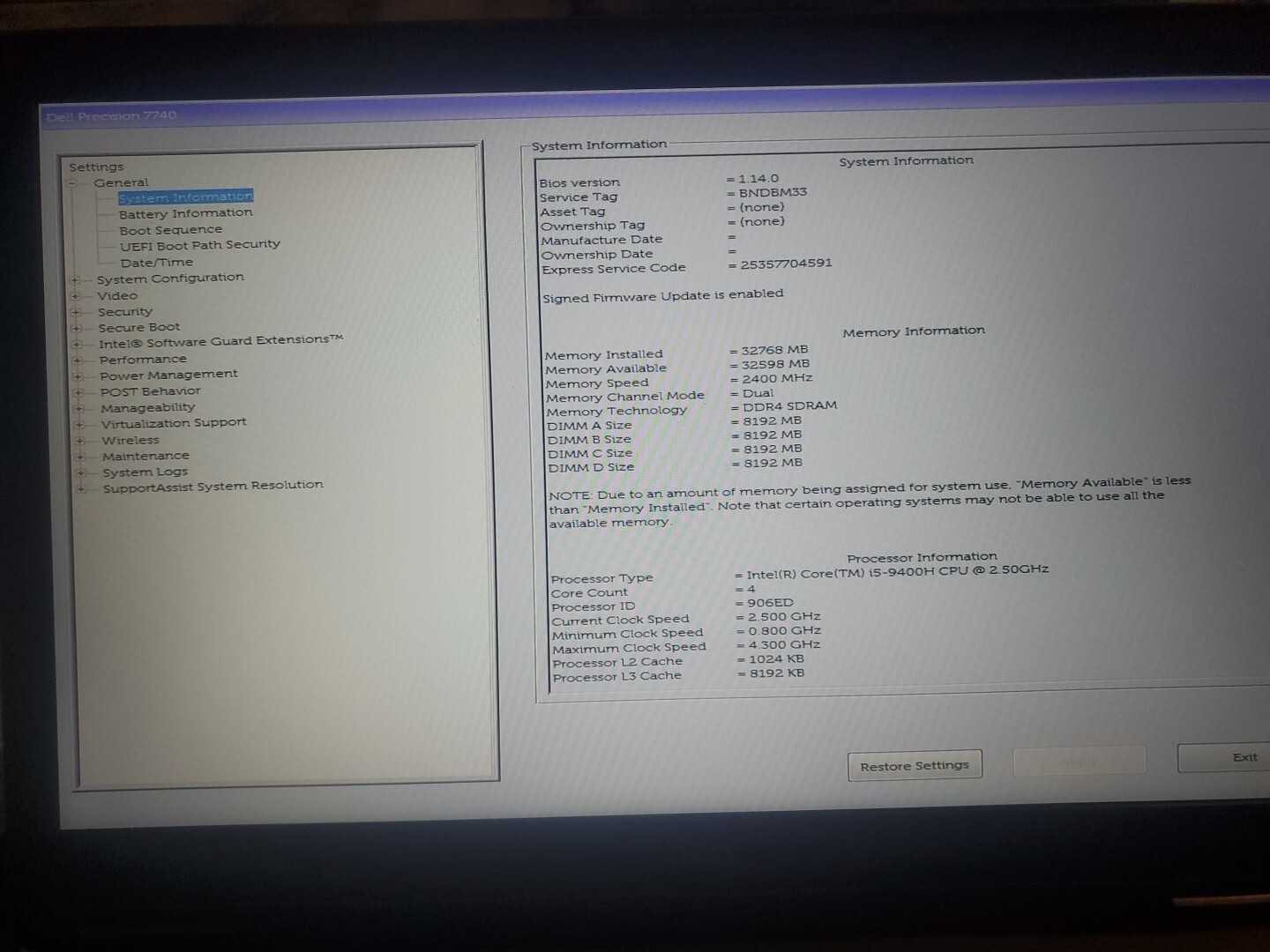 Dell Precision 7740 17.3″ i5-9400H 2.5GHz 32GB, 256/256gb Hd