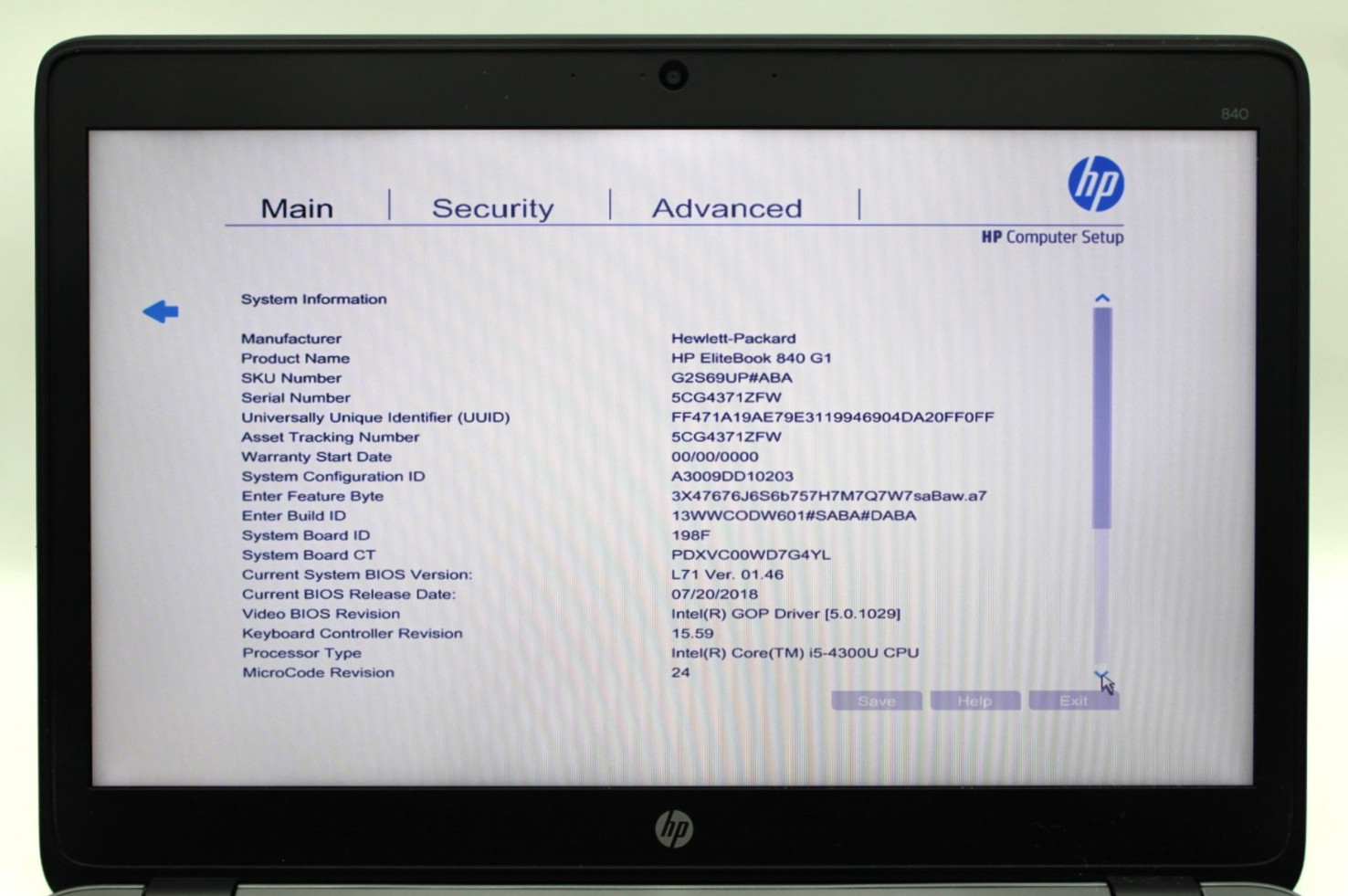 HP Elitebook 840 G1 i5-4300U@1.9GHz 4GB DDR3 NO STORAGE OR OS *USED/TESTED*