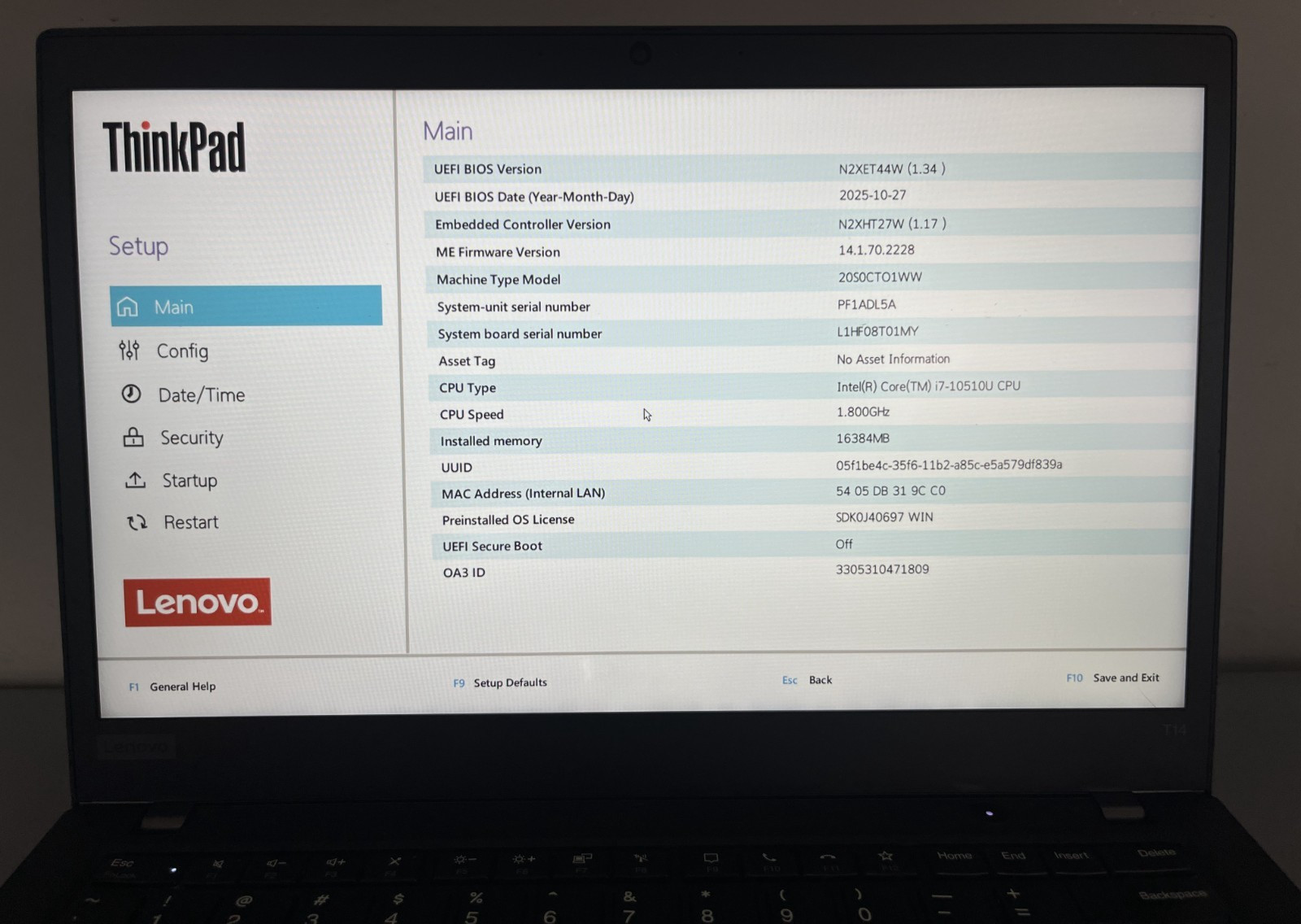 💻 Lenovo ThinkPad T14 Gen 1 Intel Core i7-10510U 1.8GHz 16GB RAM 256GB NVMe W11