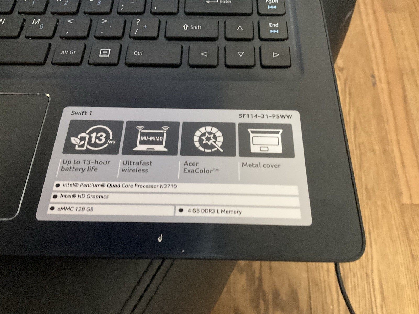 ACER SWIFT SF114-31-P5L7 LAPTOP INTEL PENTIUM N3710 1.6GHZ |64g EMMC | 4GB (33)