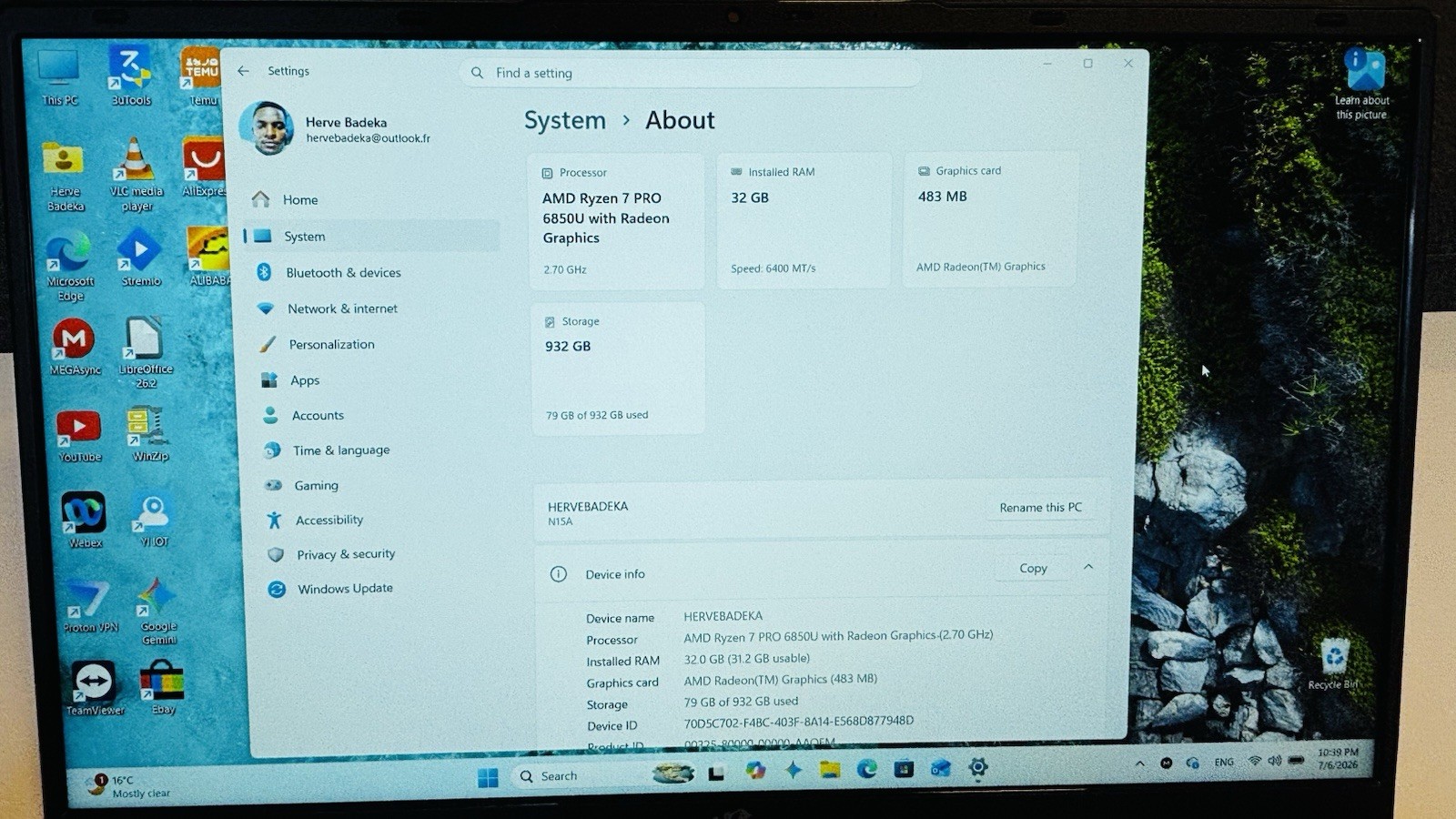 NIMO 15.6 , 8 Cores AMD Ryzen 7 Pro 6850U 32GB LPDDR5 RAM 1TB SSD