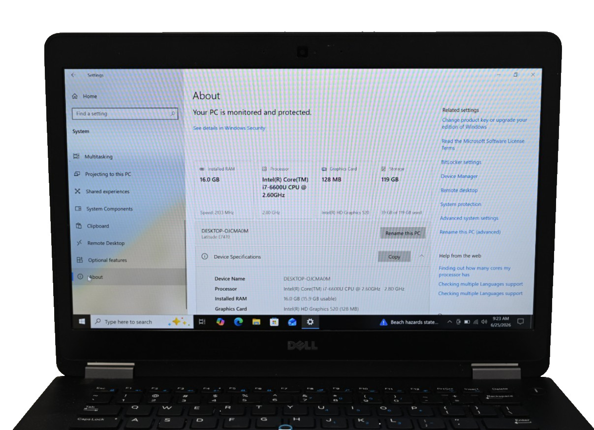 Dell Latitude E7470 i7-6600U 2.6GHz 16GB RAM 128GB SSD – Windows 10 Pro