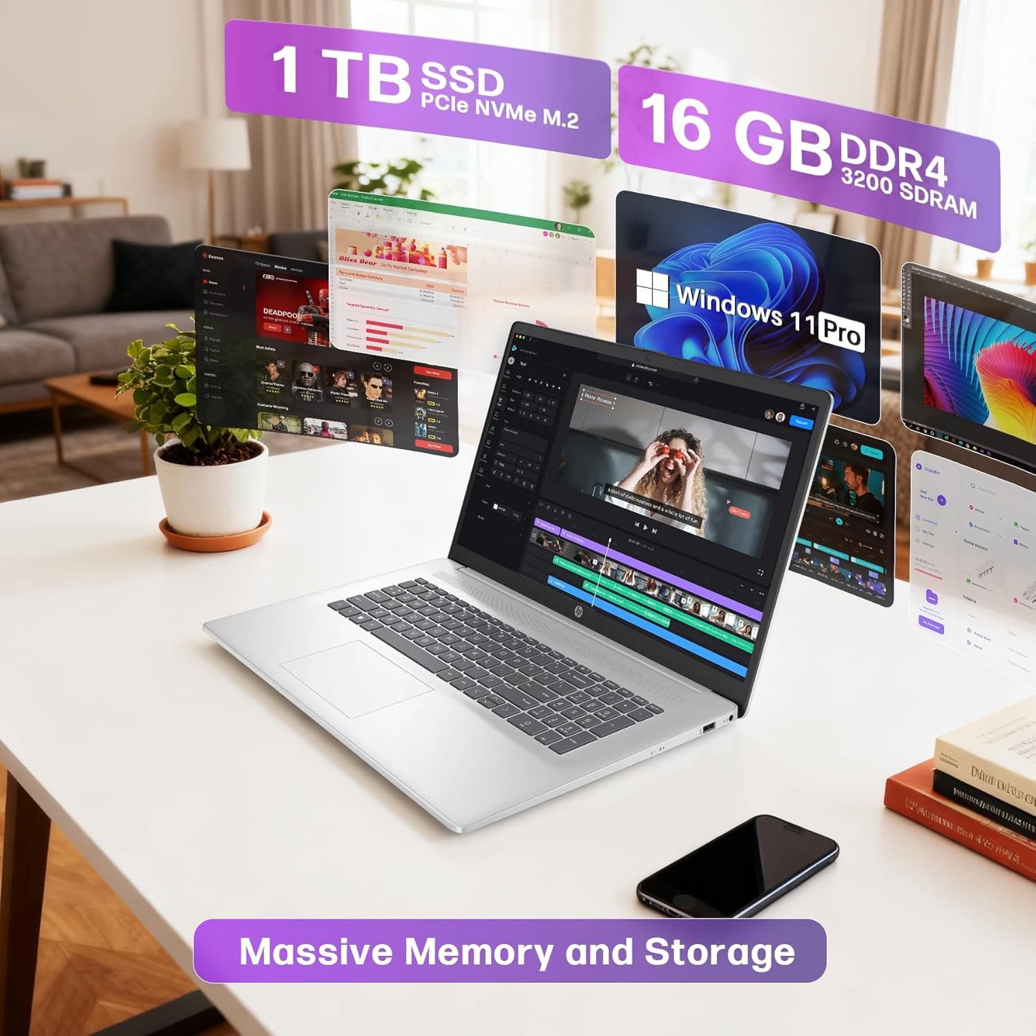 HP 17.3″ Touch Laptop HD AMD Ryzen 5 7430U UP TO 64GB RAM 2TB Windows 11 Pro PC