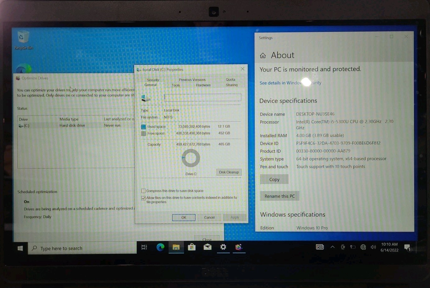 Dell Latitude E5450, Intel Core i5-5300U, 4GB RAM, 500GB HDD, W10P *READ*