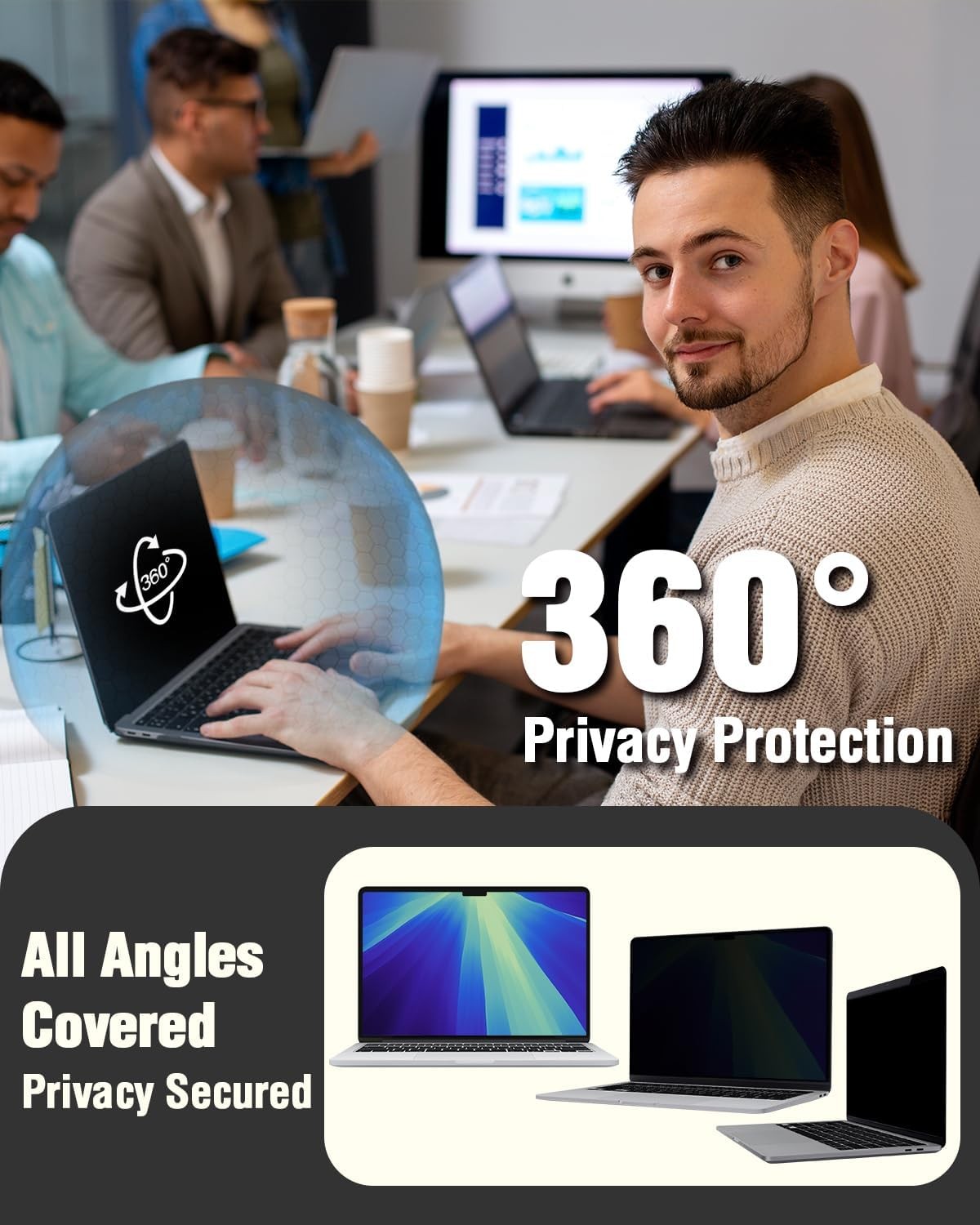 Magnetic Laptop Privacy Screen 16 inch 16:10, Anti Peeping Removable Anti Glare
