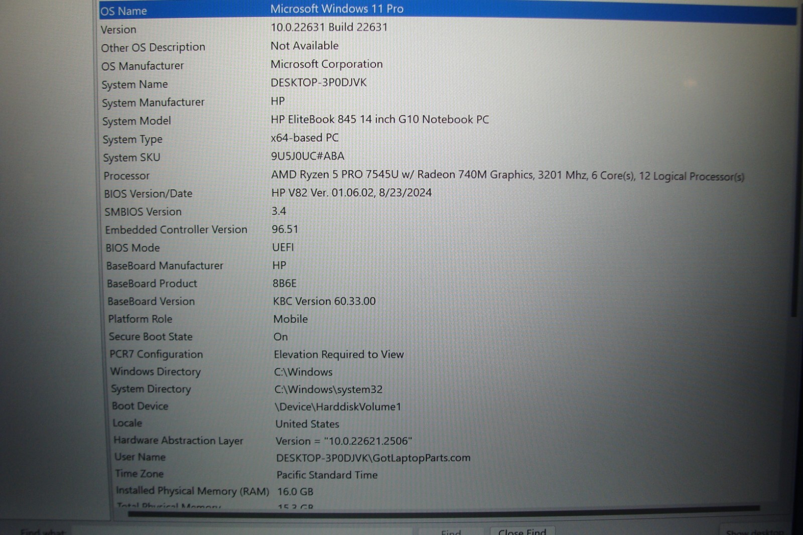 HP EliteBook 845 G10 laptop 14″FHD+AMD Ryzen 5 PRO 16GB 256GB WRTY2027 11 cycles
