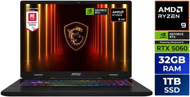 MSI CROSSHAIR A16 16 in QHD+ 240hz AMD Ryzen 9-8940HX GeForce RTX 5060 32GB DDR5