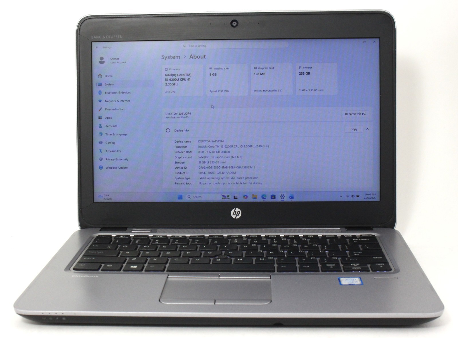 HP Elitebook 820 G3 12.5″ 2.3GHz i5-6200U 256GB SSD 8GB RAM Win 11 Pro ; 6181266