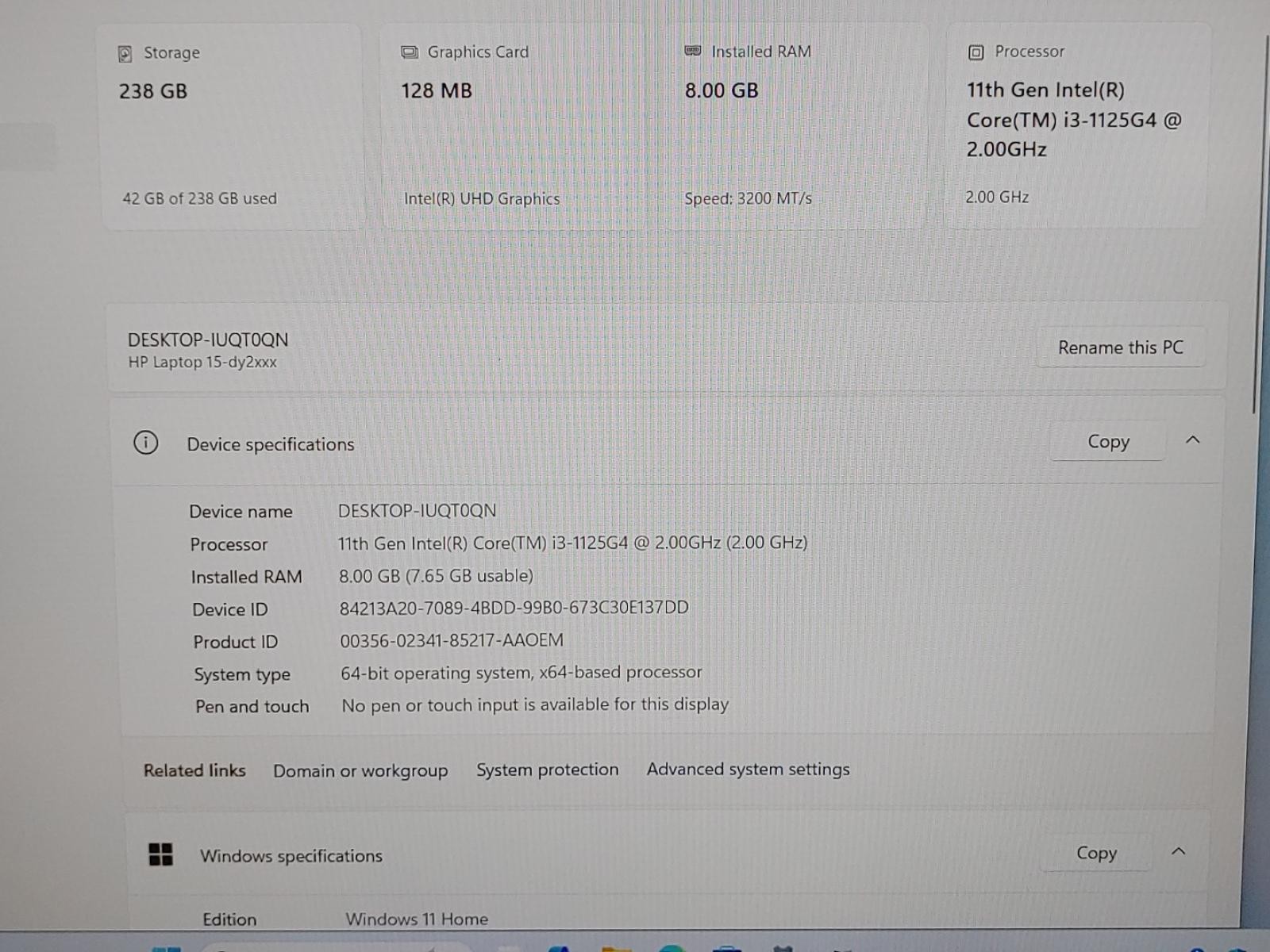 HP Laptop 15-dy2035tg 15.6″ Intel i3-1125G4 8GB 256GB Win11 *NO A/C* **READ**