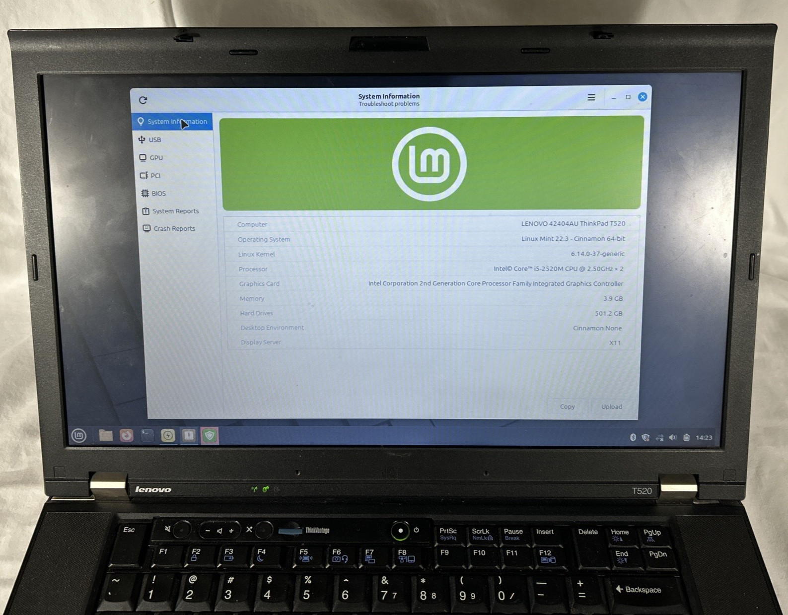 Lenovo ThinkPad T520 – i5-2520M 2.5GHz – 4GB RAM – 500 GB HDD – Linux Mint 22.3