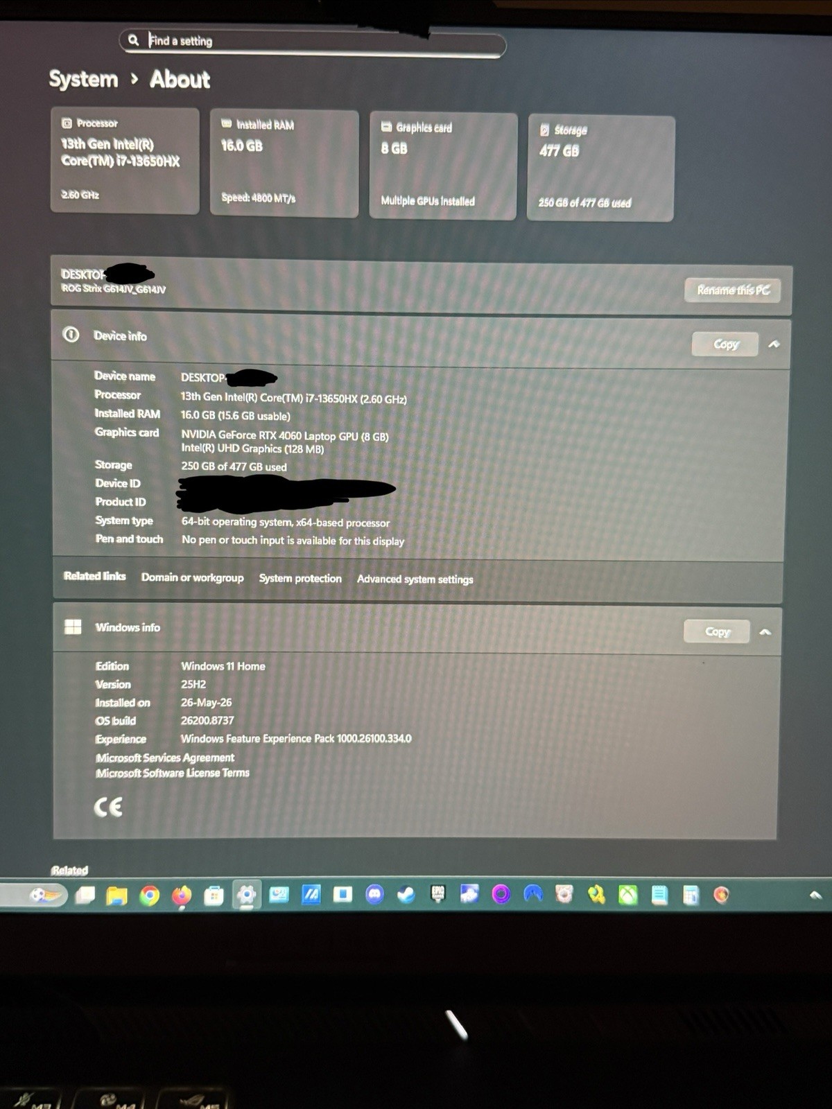 ASUS ROG Strix G16 Gaming Laptop, 16” RTX 4060, i7-13650HX, 16GB RAM, 512GB SSD