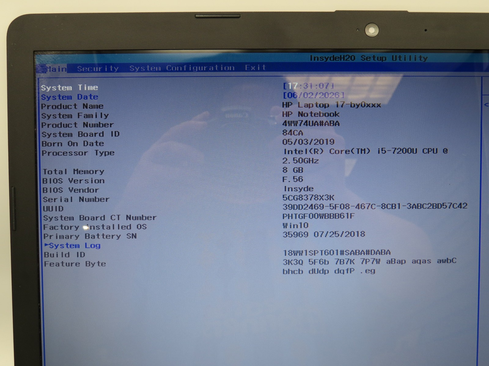 HP 17 TY0021DX i5-7200U @ 2.5GHz 8GB DDR4 256GB SSD 17.3″ No OS
