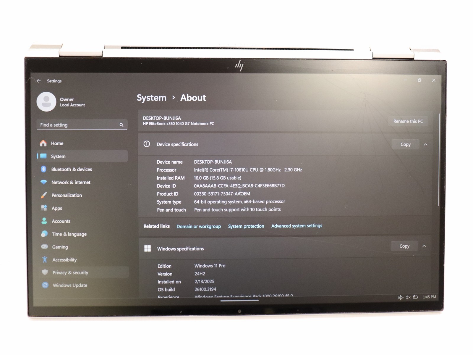 HP EliteBook X360 1040 G7 i7-0610U 16GB 256GB NVMe Windows 11 Pro – Cracked LCD