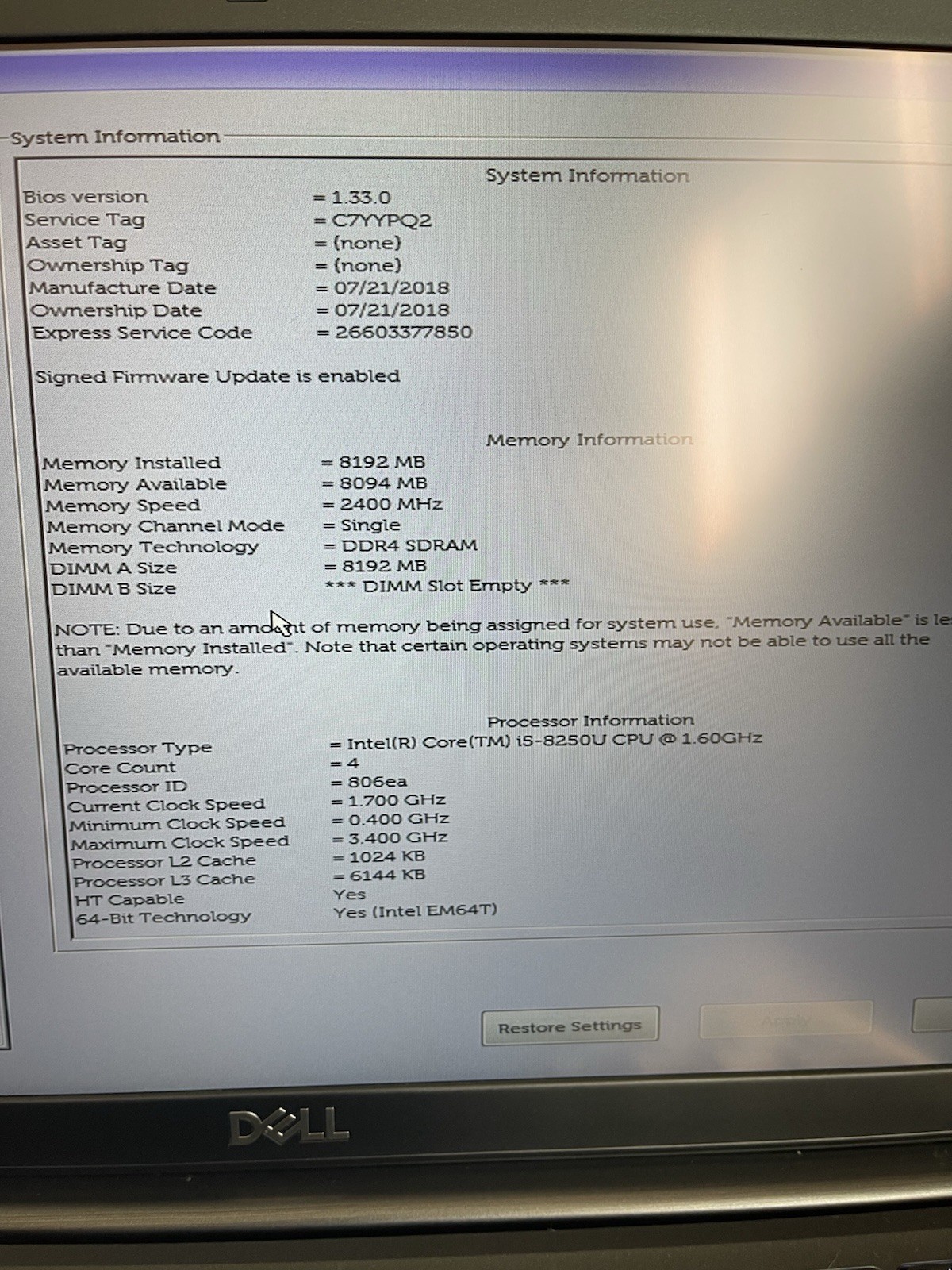Dell Latitude 7390 13.3″ i5-8250U 8GB RAM 256GB SSD FHD Win11