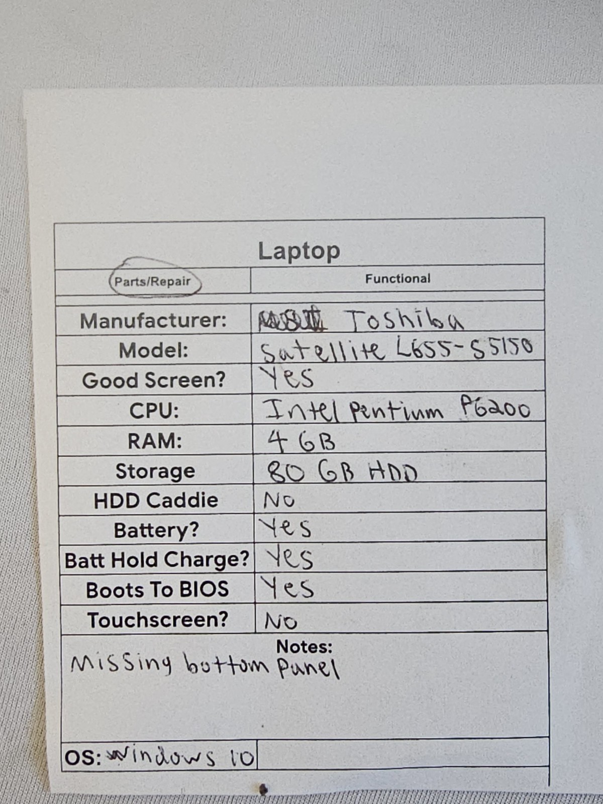 Toshiba Satellite L655-S5150 Laptop – Intel Pentium P6200 – 4GB RAM – Read Desc.