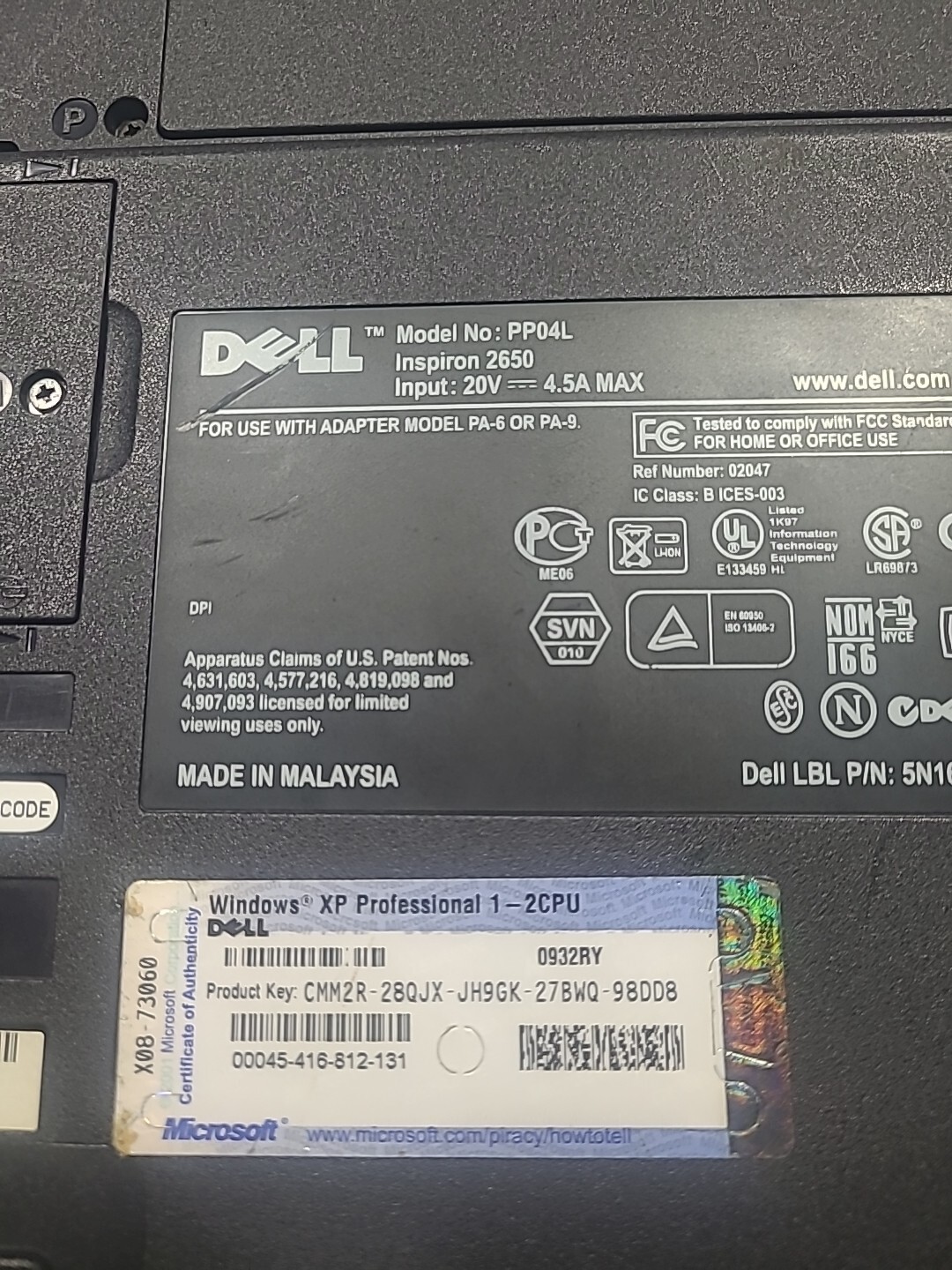 Dell Inspiron 2650 PP04L Intel Pentium Untested As Is For Parts Or Repairs