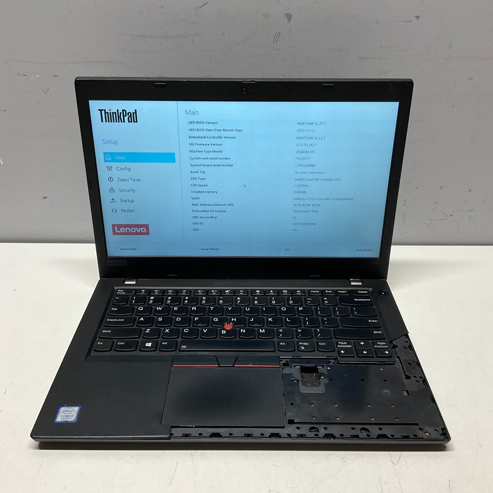 Lenovo ThinkPad L490 14″ Laptop Intel Core i5-8265U @ 1.60 GHz NO HDD NO OS READ