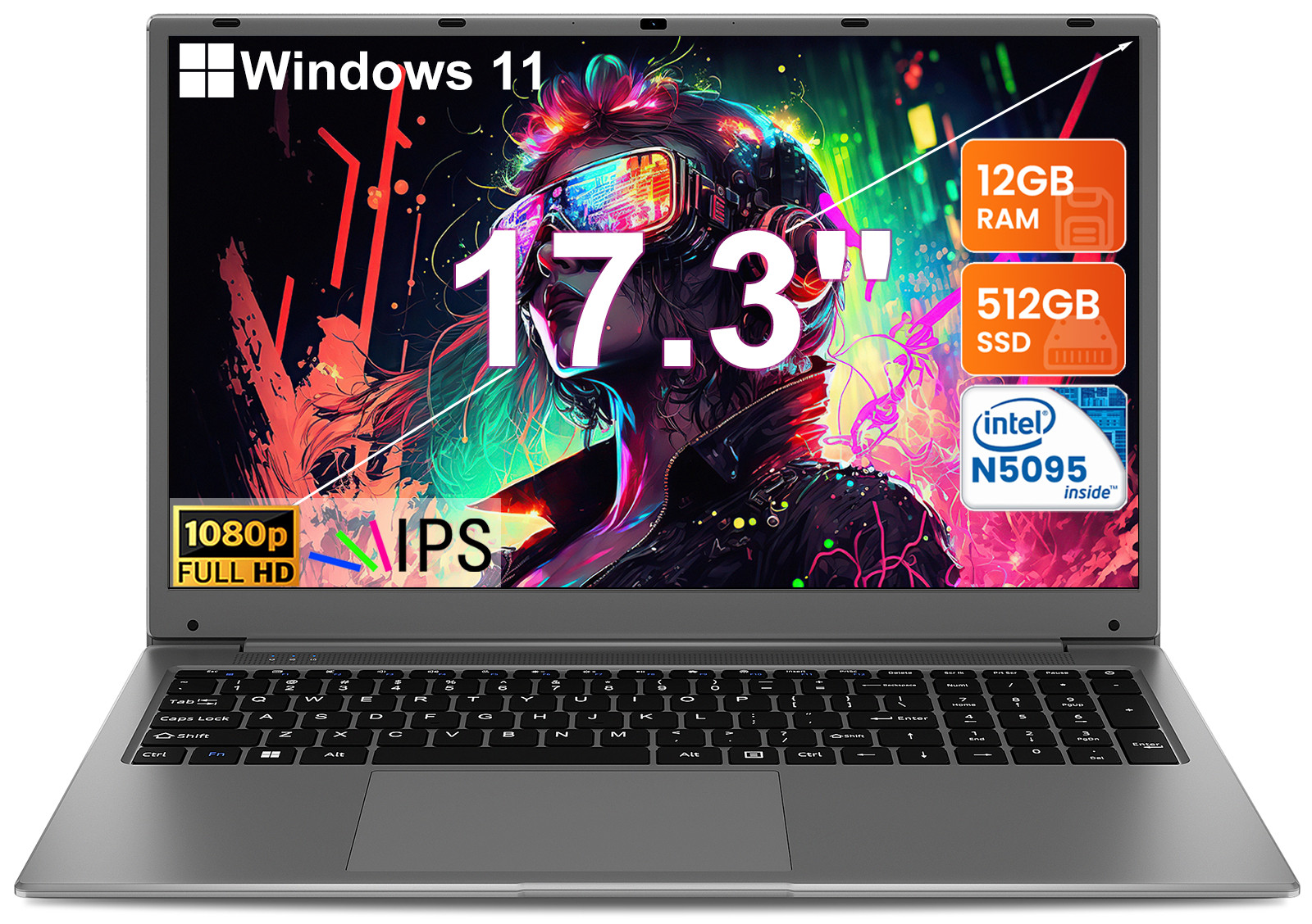 SGIN Laptop 17.3″ Windows 11 Notebook Intel Quad-Core 2.9Ghz 12GB RAM 512GB SSD