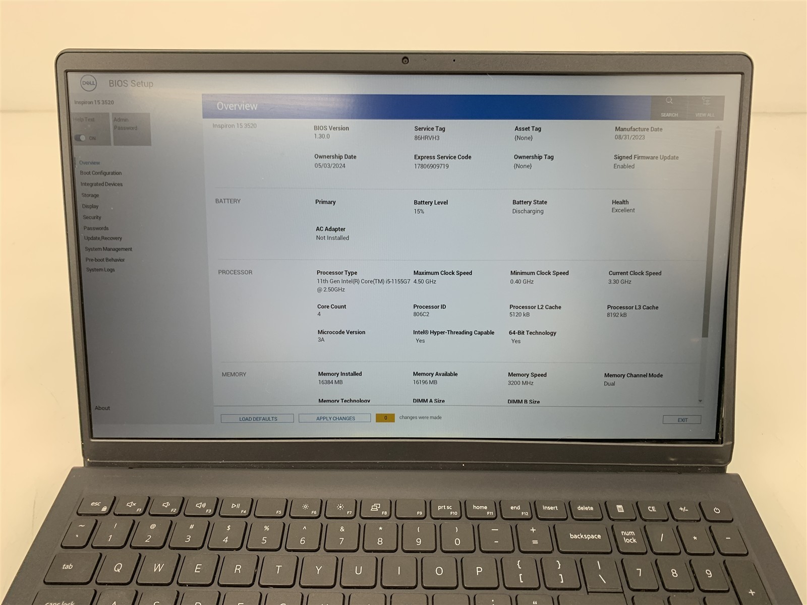 Dell Inspiron 15 3520 Intel i5-1155G7 4.50GHz 16GB RAM No HDD/SSD 15.6″ – PARTS
