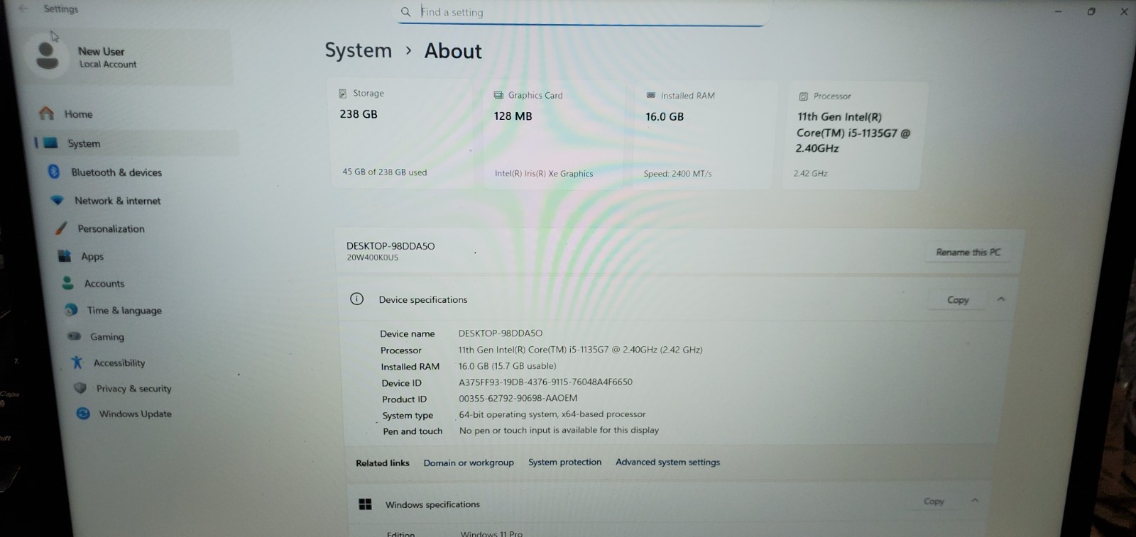 Lenovo ThinkPad T15 Gen 2i Laptop Intel Core i5-11th Gen 16GB 256GB SSD 15″ FHD