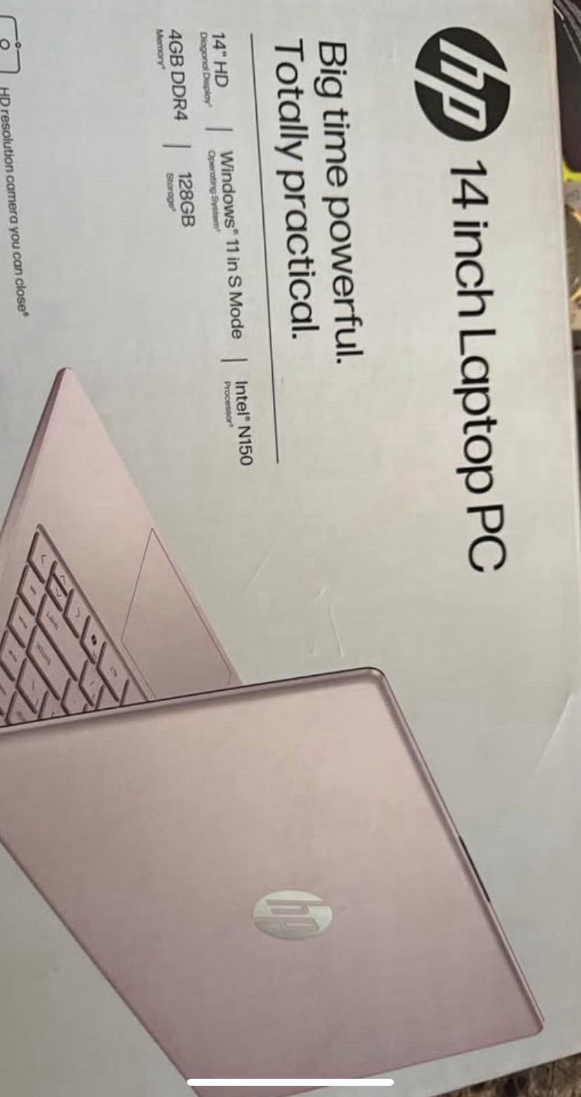 HP 14″ Laptop PC Windows 11 S Mode Intel N150 4GB RAM 128GB SSD Pink