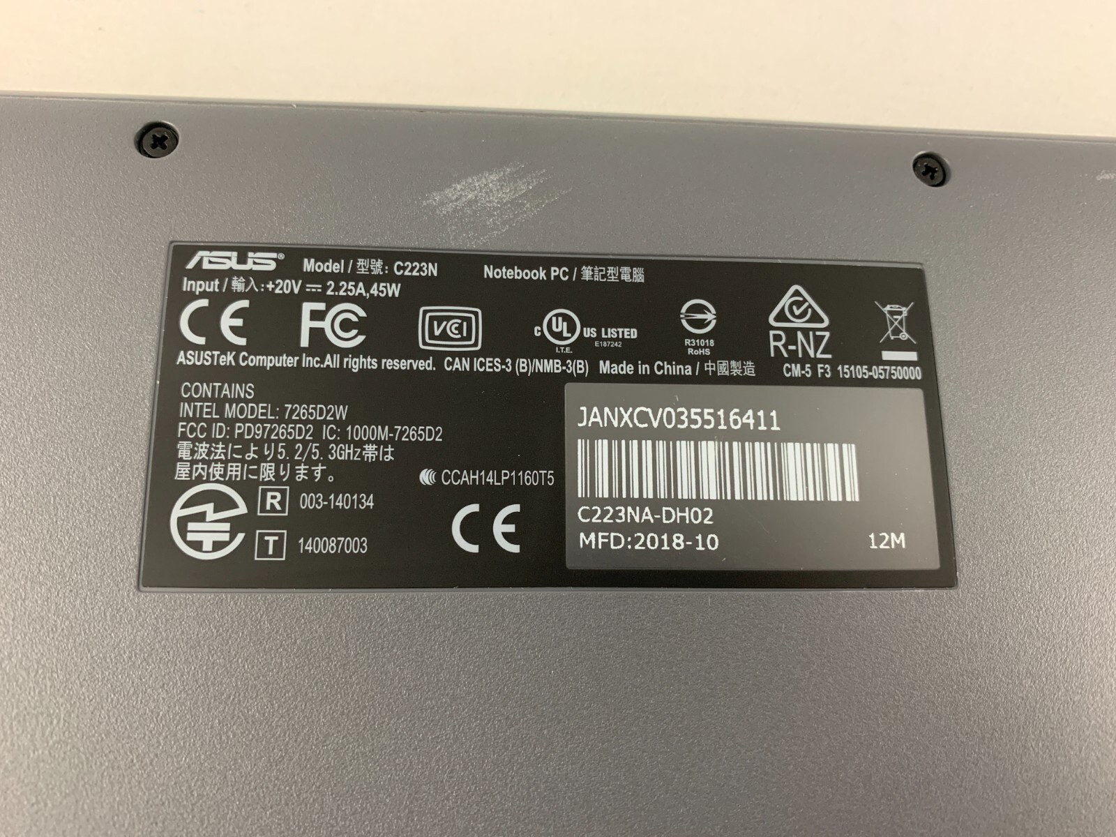 Asus C223N Grey Chromebook, 11.6 Screen, Intel Celeron N3350, 4GB RAM, TESTED 02