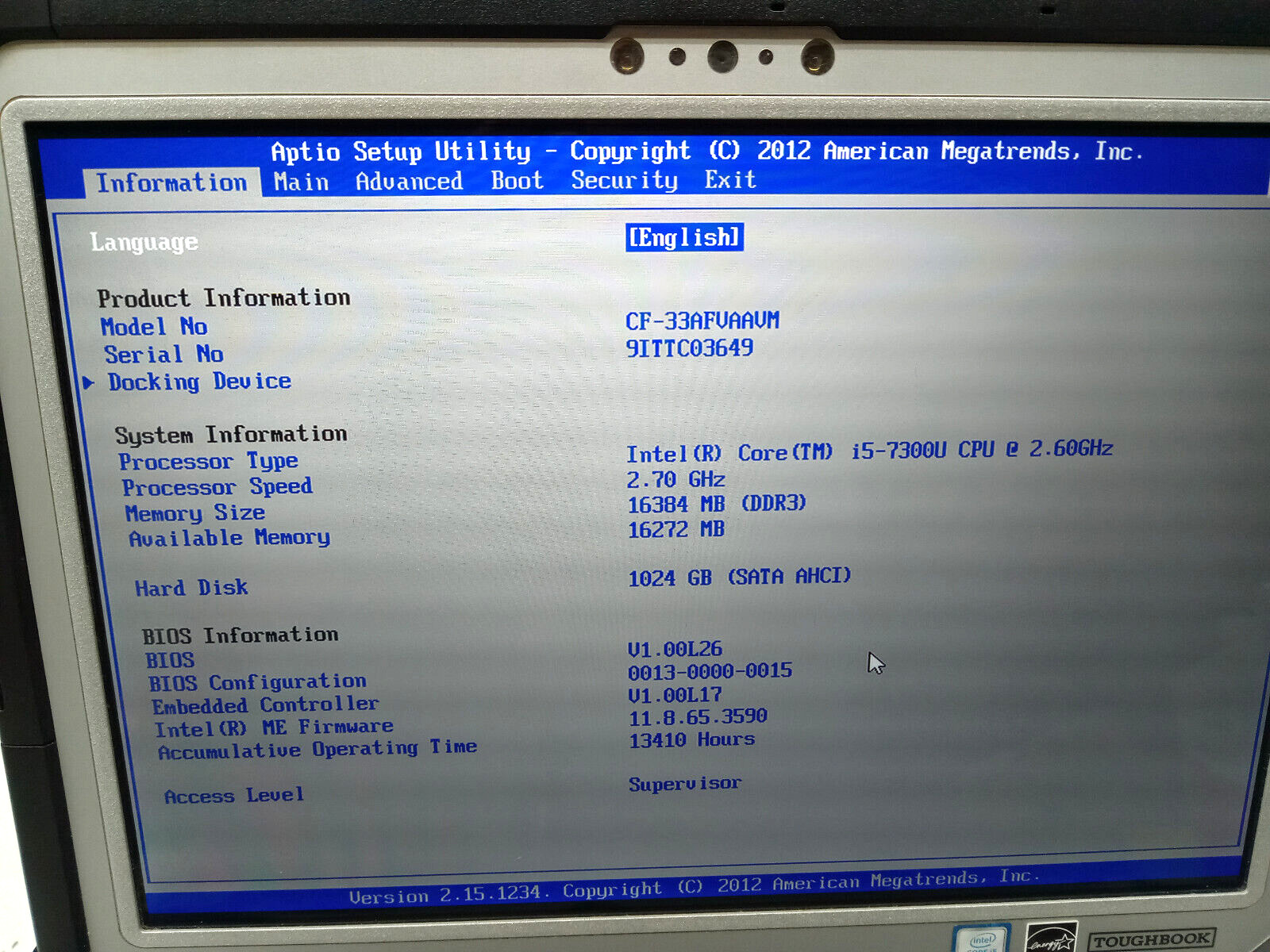 PANASONIC TOUGHBOOK CF-33 , i5-7300, 1TB, 16GB RAM, 2-HD BATTS 4G & GPS