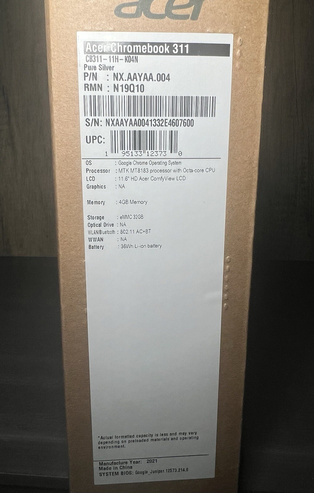Acer – Chromebook 311 11.6HD Display MediaTek MT8183C Octa-Core 4GB 2021 NEW